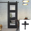 Single Sliding Door & Arrowhead Black Track - Antwerp 3 Pane Black Primed Door - Clear Glass