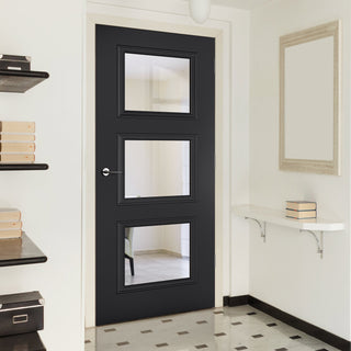 Image: Antwerp 3 Pane Black Primed Internal Door - Clear Glass