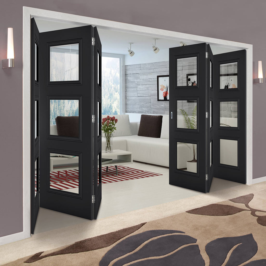 Six Folding Doors & Frame Kit - Antwerp 3 Pane Black Primed 3+3 - Clear Glass