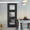 Single Sliding Door & Wall Track - Antwerp 3 Pane Black Primed Door - Clear Glass