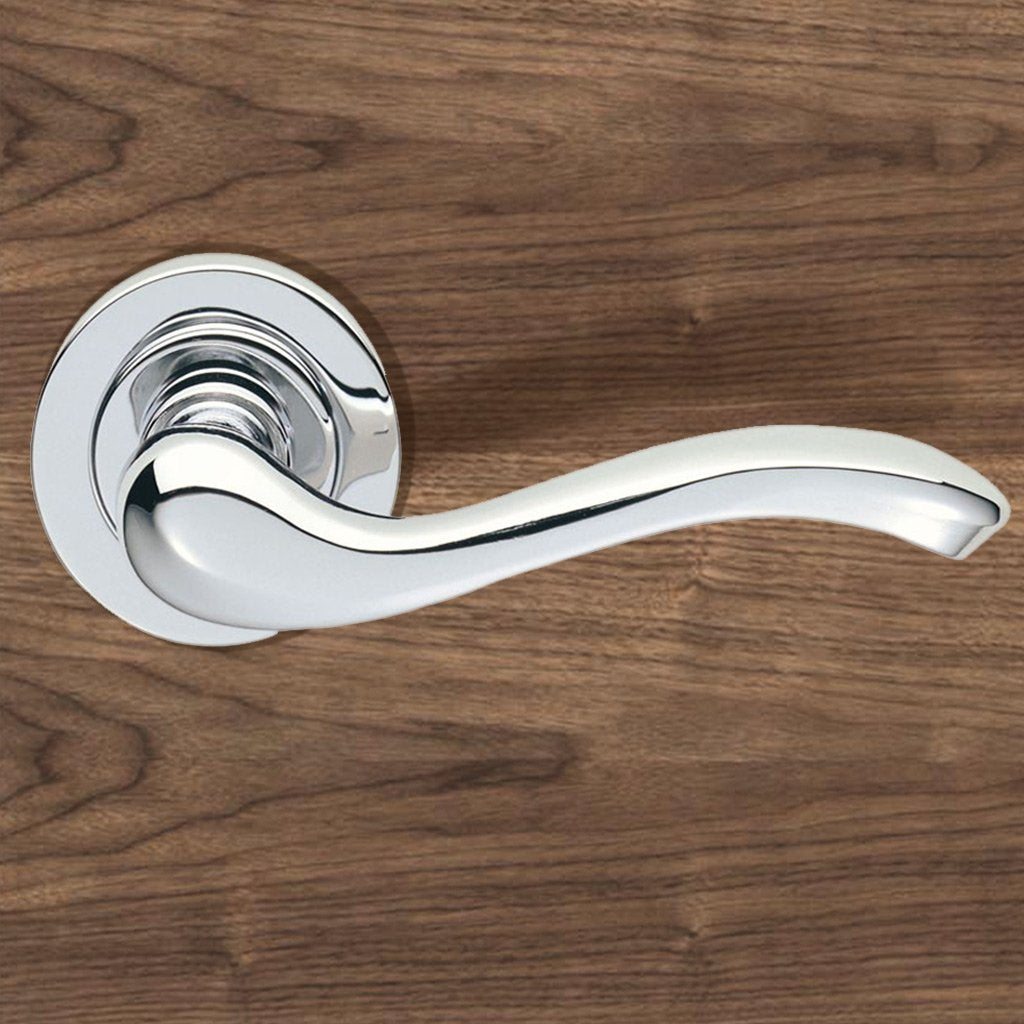 European AQ3 Apollo Lever Latch Handles on Round Rose - 3 Finishes