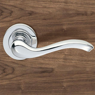 Image: European AQ3 Apollo Lever Latch Handles on Round Rose - 3 Finishes