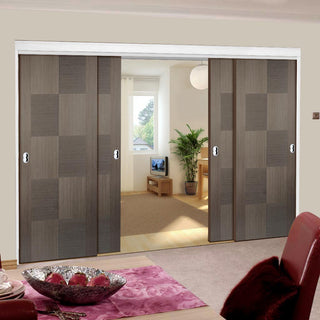 Image: Four Sliding Doors and Frame Kit - Apollo Flush Chocolate Grey Door - Prefinished