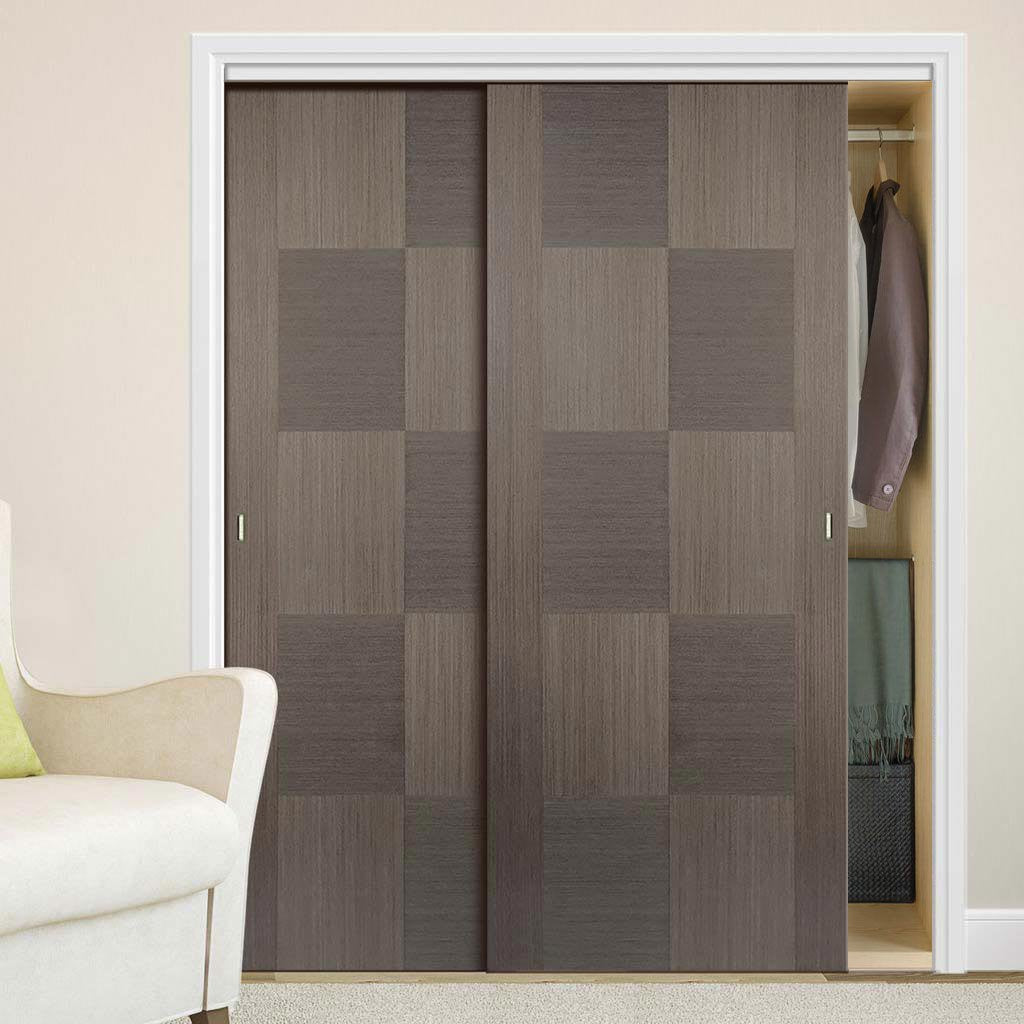 Bespoke Apollo Chocolate Grey Flush Door - 2 Door Wardrobe and Frame Kit - Prefinished