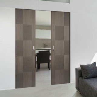 Image: Bespoke Apollo Chocolate Grey Flush Double Frameless Pocket Door - Prefinished