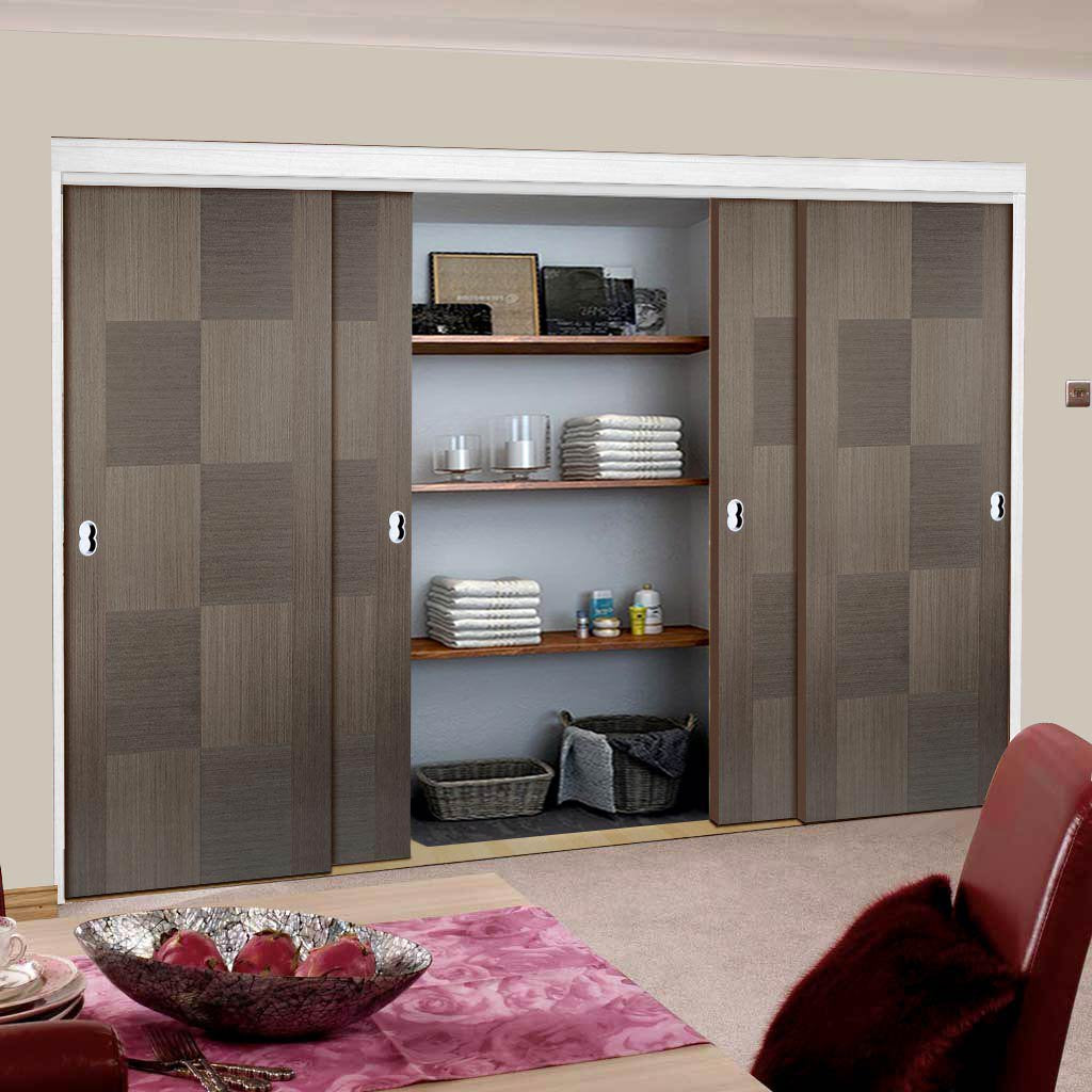 Bespoke Apollo Chocolate Grey Flush Door - 4 Door Wardrobe and Frame Kit - Prefinished