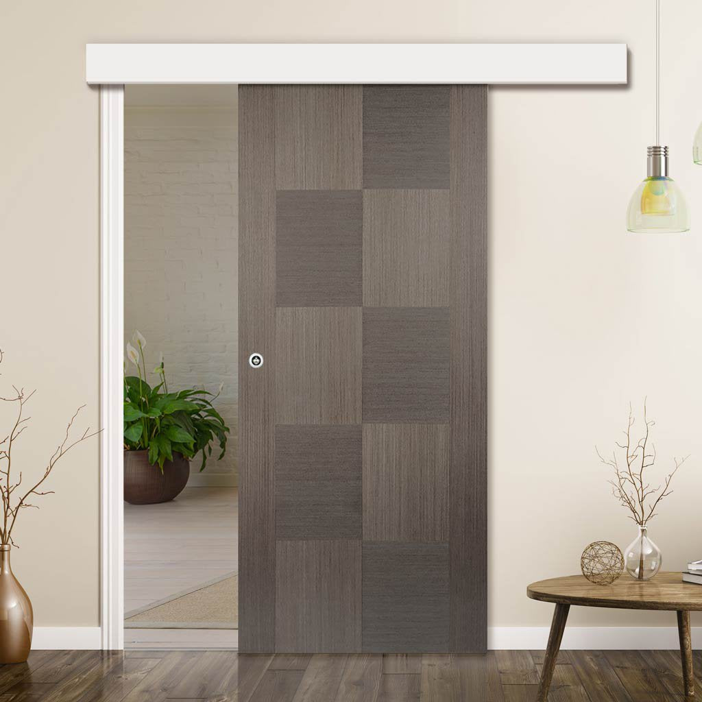 Single Sliding Door & Wall Track - Apollo Flush Chocolate Grey Door - Prefinished