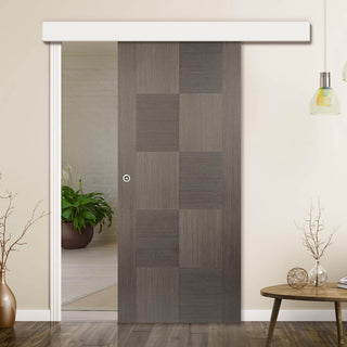 Image: Single Sliding Door & Wall Track - Apollo Flush Chocolate Grey Door - Prefinished