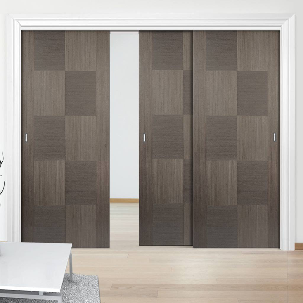 Three Sliding Doors and Frame Kit - Apollo Flush Chocolate Grey Door - Prefinished