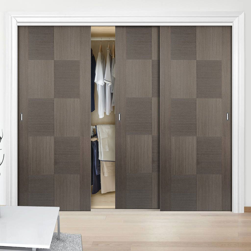 Bespoke Apollo Chocolate Grey Flush Door - 3 Door Wardrobe and Frame Kit - Prefinished