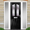 Premium Composite Entrance Door Set with Two Side Screens - Aprilla 2 Barite Glass - Shown in Black