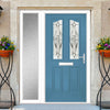 Premium Composite Front Door Set with One Side Screen - Aprilla 2 Mirage Glass - Shown in Pastel Blue