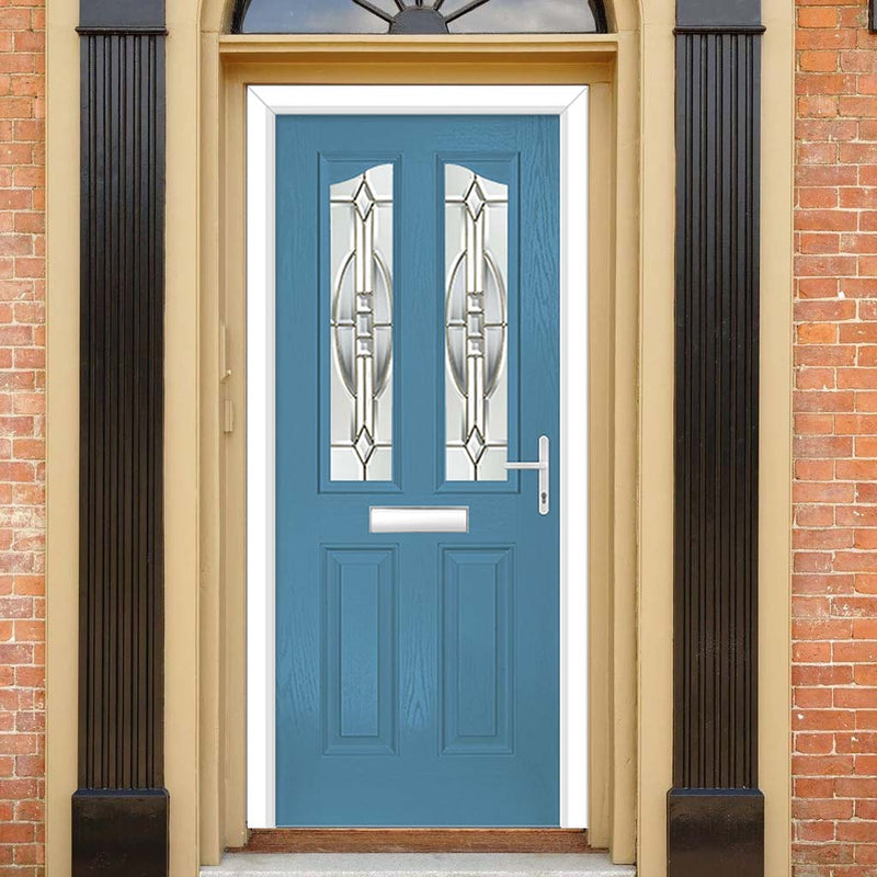 Premium Composite Front Door Set - Aprilla 2 Mirage Glass - Shown in Pastel Blue
