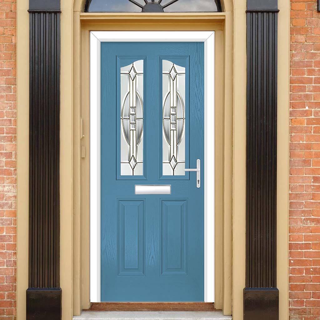 Premium Composite Front Door Set - Aprilla 2 Mirage Glass - Shown in Pastel Blue