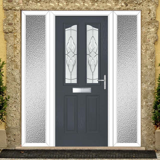 Image: Premium Composite Front Door Set with Two Side Screens - Aprilla 2 Seaton Glass - Shown in Slate Grey