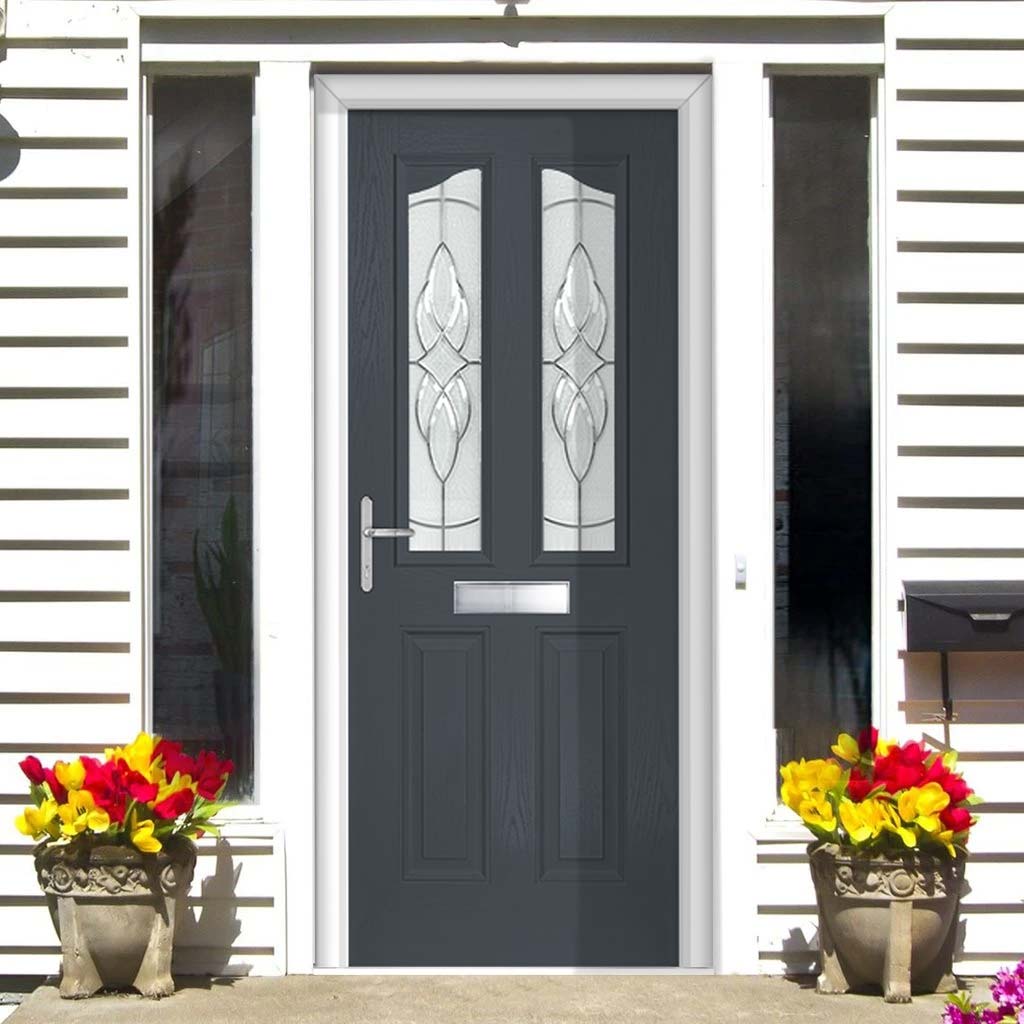 Premium Composite Front Door Set - Aprilla 2 Seaton Glass - Shown in Slate Grey