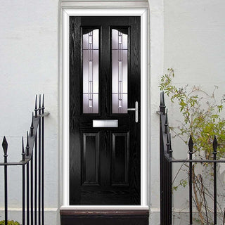 Image: Premium Composite Front Door Set - Aprilla 2 Barite Glass - Shown in Black