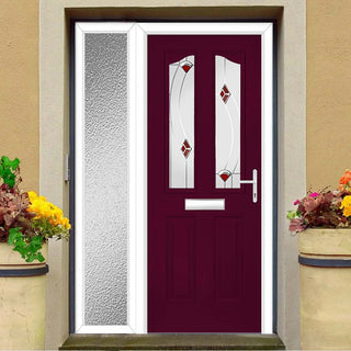 Image: Premium Composite Front Door Set with One Side Screen - Aprilla 2 Kupang Red Glass - Shown in Purple Violet