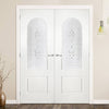 Arched Top Lightly Grained Internal PVC Door Pair - Sandblast Regal Style Glass