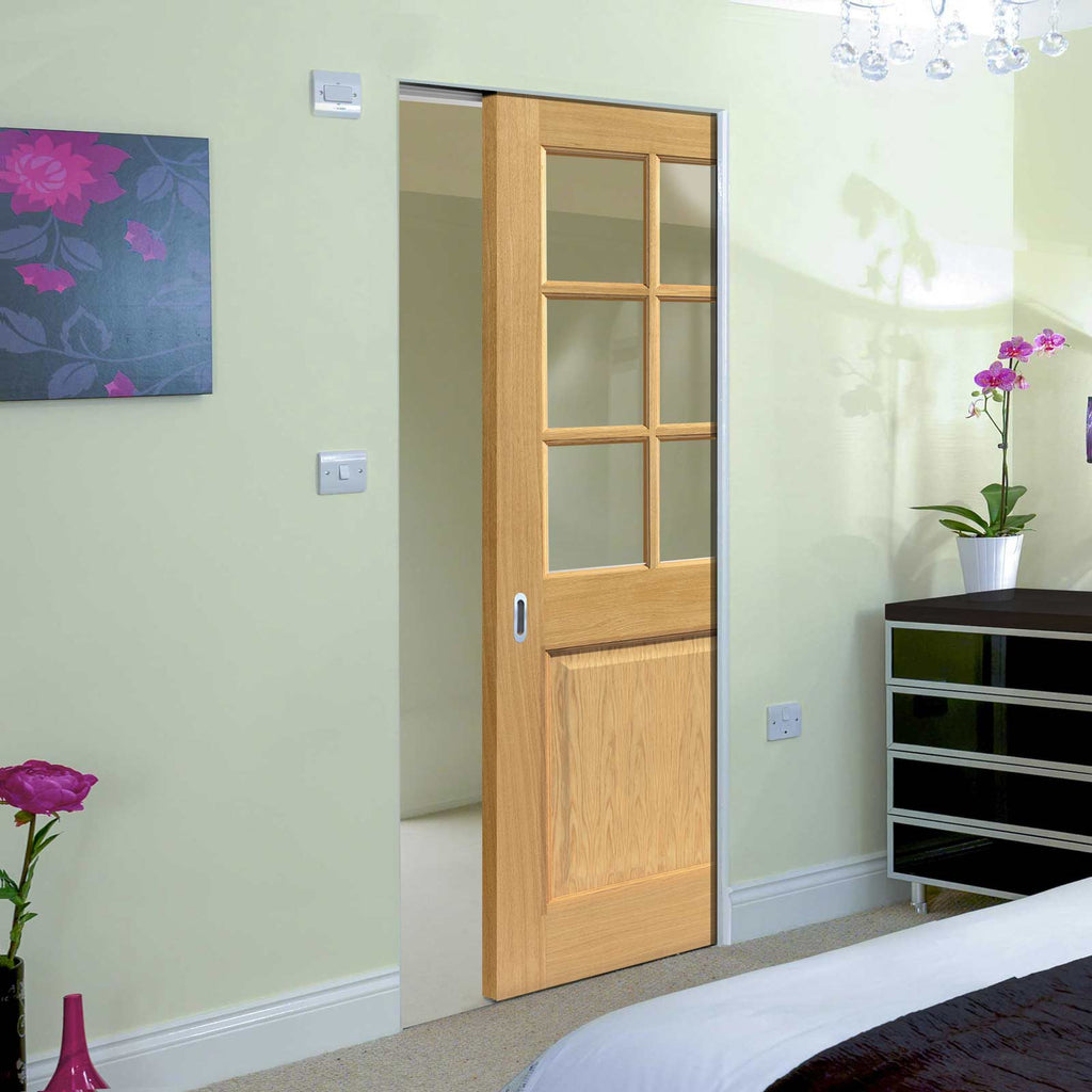 Oak Arden Absolute Evokit Pocket Door - Clear Glass