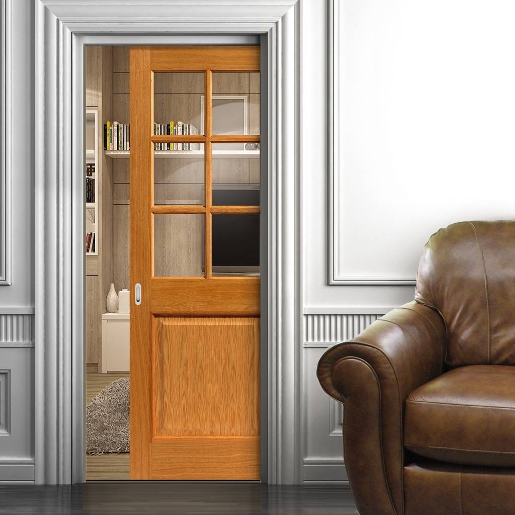 Oak Arden Single Evokit Pocket Door - Clear Glass