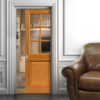 Image: Oak Arden Single Evokit Pocket Door - Clear Glass