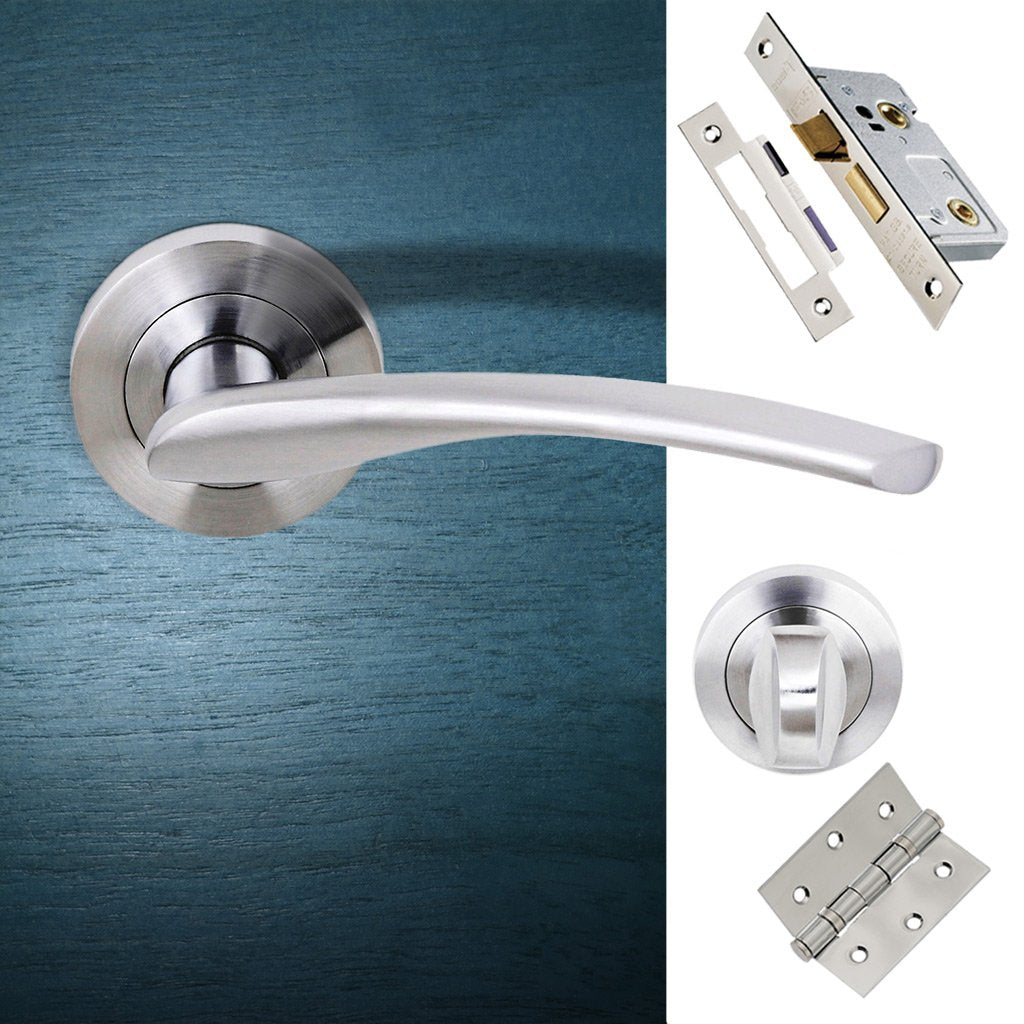 Arizona Status Bathroom Lever on Round Rose - Satin Chrome Handle Pack