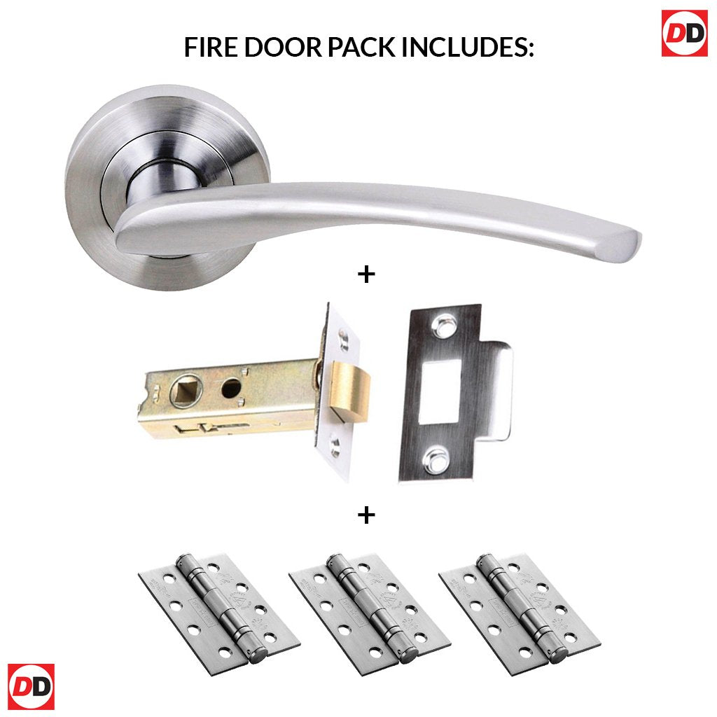 Arizona Status Fire Lever on Round Rose - Satin Chrome Handle Pack