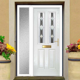 Image: Premium Composite Front Door Set with One Side Screen - Arnage 2 Jet Glass - Shown in White