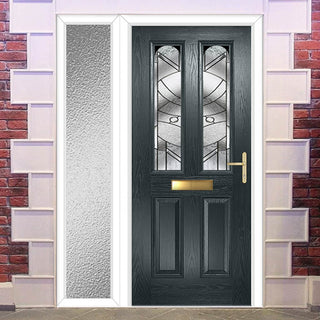 Image: Premium Composite Front Door Set with One Side Screen - Arnage 2 Abstract Glass - Shown in Anthracite Grey