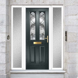 Image: Premium Composite Front Door Set with Two Side Screens - Arnage 2 Abstract Glass - Shown in Anthracite Grey