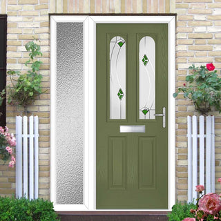 Image: Premium Composite Front Door Set with One Side Screen - Arnage 2 Kupang Green Glass - Shown in Reed Green