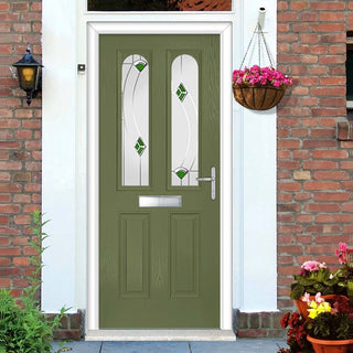 Image: Premium Composite Front Door Set - Arnage 2 Kupang Green Glass - Shown in Reed Green