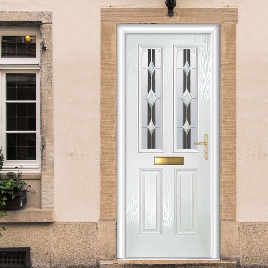 Premium Composite Front Door Set - Arnage 2 Jet Glass - Shown in White