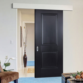 Image: Single Sliding Door & Wall Track - Arnhem 2 Panel Black Primed Door - Unfinished