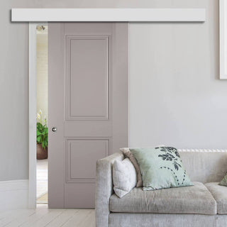 Image: Single Sliding Door & Wall Track - Arnhem 2 Panel Grey Primed Door - Unfinished