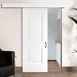 Image: Single Sliding Door & Wall Track - Arnhem 2 Panel Door - White Primed