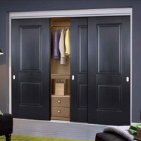Three Sliding Wardrobe Doors & Frame Kit - Arnhem 2 Panel Black Primed Door - Unfinished
