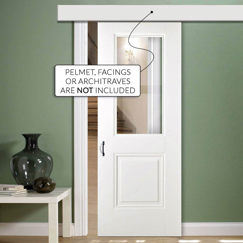 Single Sliding Door & Wall Track - Arnhem 1 Pane 1 Panel Door - Clear Glass - White Primed
