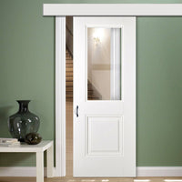 Single Sliding Door & Wall Track - Arnhem 1 Pane 1 Panel Door - Clear Glass - White Primed