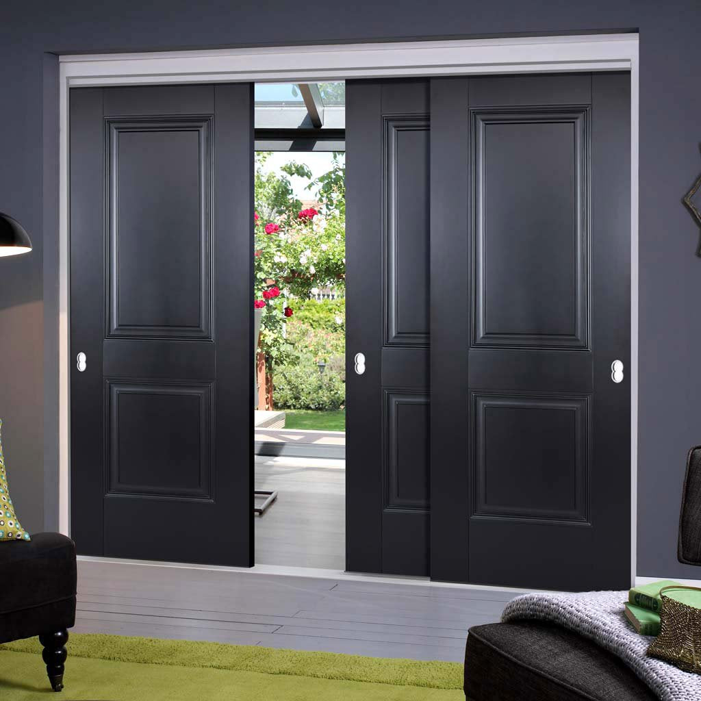 Three Sliding Doors and Frame Kit - Arnhem 2 Panel Black Primed Door - Unfinished