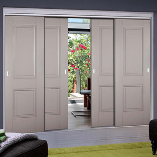 Image: Four Sliding Doors and Frame Kit - Arnhem 2 Panel Grey Primed Door - Unfinished