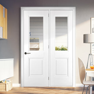Image: ThruEasi Room Divider - Arnhem 1 Pane 1 Panel Clear Glass White Primed Door with Single Side