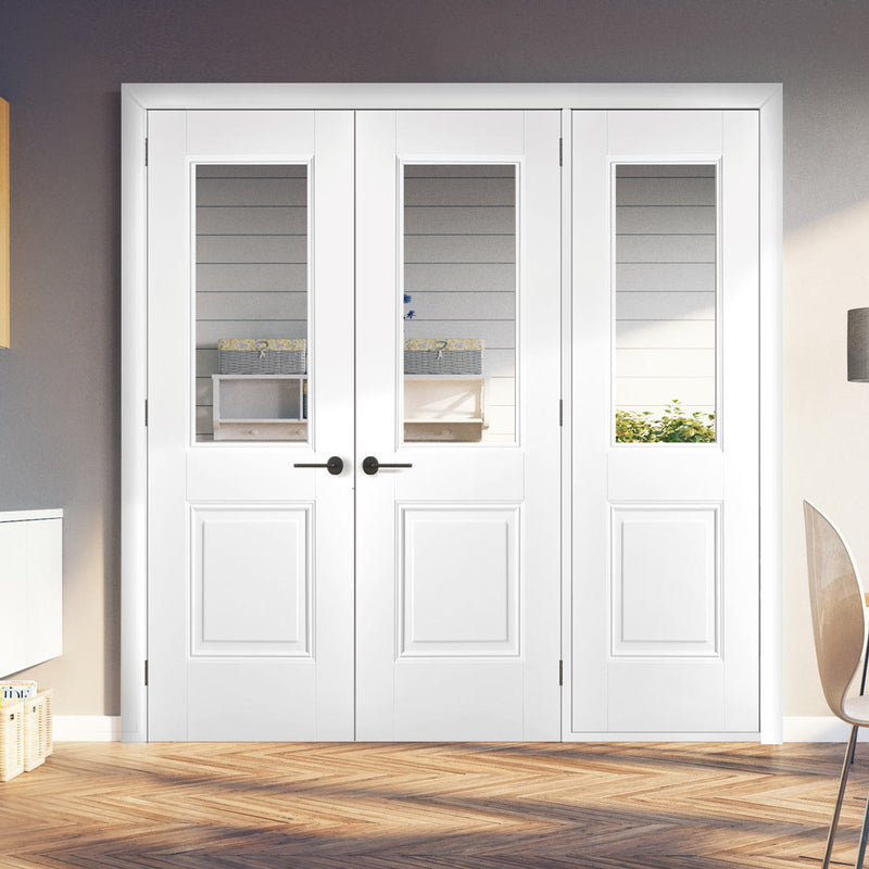 Room Divider - Arnhem 1 Pane 1 Panel Clear Glass White Primed Double Doors with Single Side
