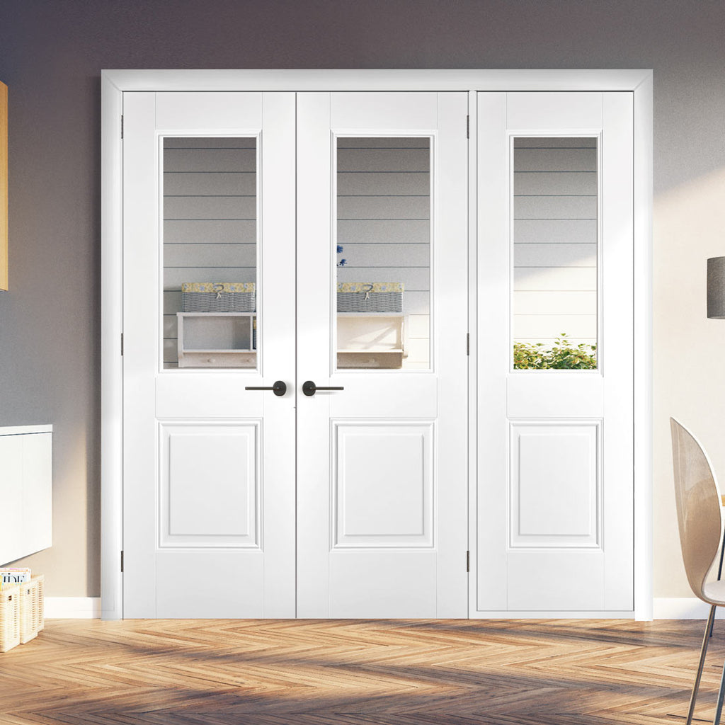ThruEasi Room Divider - Arnhem 1 Pane 1 Panel Clear Glass White Primed Double Doors with Single Side