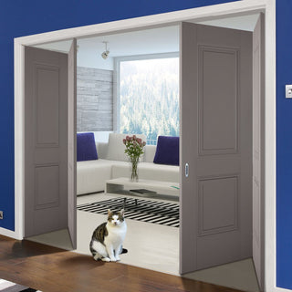 Image: Four Folding Doors & Frame Kit - Arnhem 2 Panel Grey Primed 2+2 - Unfinished