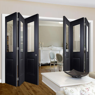 Image: Six Folding Doors & Frame Kit - Arnhem Black Primed 3+3 - Clear Glass - Unfinished