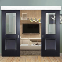 Double Sliding Door & Wall Track - Arnhem Black Primed Doors - Clear Glass - Unfinished