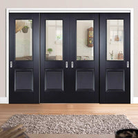 Four Sliding Doors and Frame Kit - Arnhem Black Primed Door - Clear Glass - Unfinished