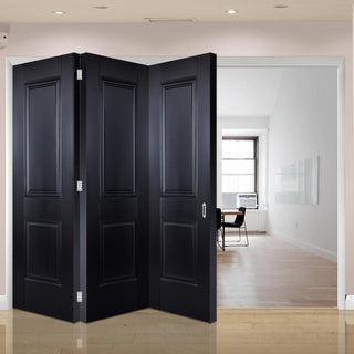 Image: Three Folding Doors & Frame Kit - Arnhem 2 Panel Black Primed 3+0 - Unfinished